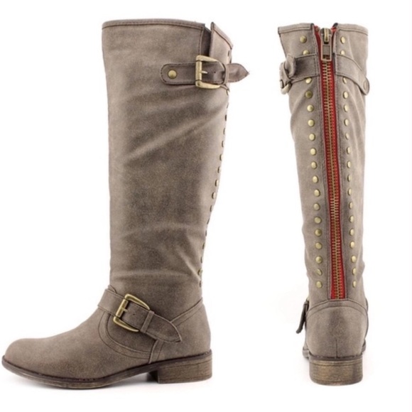 Steve Madden Shoes - Steve Madden Cactuss Distressed Tall Wide Calf Boots gray tan